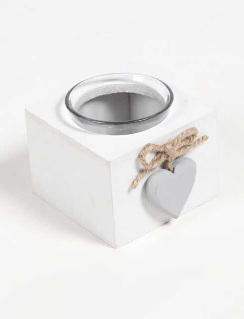 Heart Accent Ivory Tealight Holder in Mdf With Rustic Twine Detail - image 1