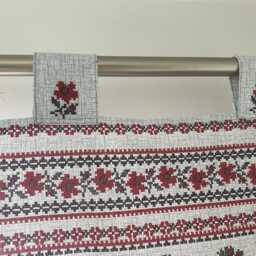 Valance Curtain Ukrainian Folk Ornamental Floral Cotton Grey Red Colours Farmhouse Rustic Decor Linens Christmas Gift - thumbnail 2