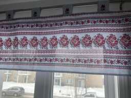 Valance Curtain Ukrainian Folk Ornamental Floral Cotton Grey Red Colours Farmhouse Rustic Decor Linens Christmas Gift