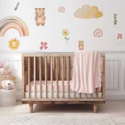 Teddy Bear Wall Decals Nursery Stickers Decor Neutral Rainbow Peel & Stick - thumbnail 3