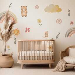 Teddy Bear Wall Decals Nursery Stickers Decor Neutral Rainbow Peel & Stick - thumbnail 2