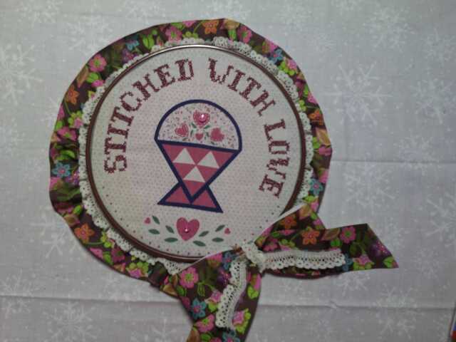 stitched With Love Flower Basket Wall Hanging - image 1