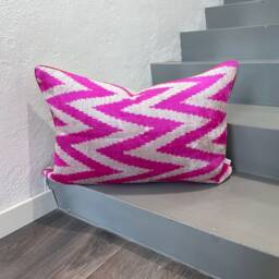 Velvet Ikat Pillow Cover Pink Zigzag - Decorative Cushion For Sofa Or Bed - thumbnail 2