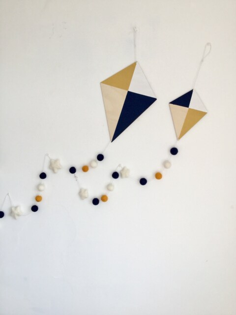 Nursery Kite Wall Hanging Mustard, Navy, & White Decor - image 1