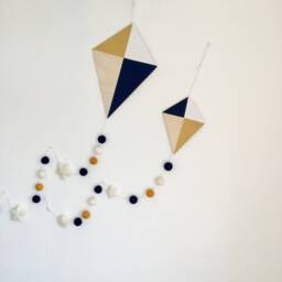 Nursery Kite Wall Hanging Mustard, Navy, & White Decor - thumbnail 2