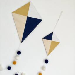 Nursery Kite Wall Hanging Mustard, Navy, & White Decor - thumbnail 3