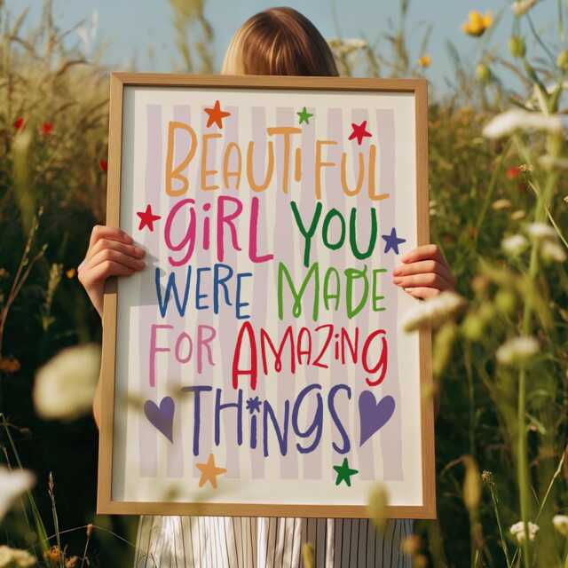 Beautiful Girl You Were Made For Amazing Things, Rainbow Prints, Affirmation Print, Girls Bedroom Decor, Toddler Bedroom, Nursery Wall Art - image 1