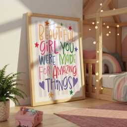 Beautiful Girl You Were Made For Amazing Things, Rainbow Prints, Affirmation Print, Girls Bedroom Decor, Toddler Bedroom, Nursery Wall Art - thumbnail 2