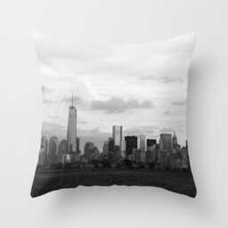 Manhattan Skyline From Liberty Park, Pillow Or Cover Home Decoration, Black White, Modern, New York City, Accent - thumbnail 1