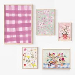 A3-A4-A5 -Pink Gingham Art Print -Painterly -Hand Painted -Bedroom Wall -Unframed Check-Brushstroke Art-Abstract - thumbnail 2