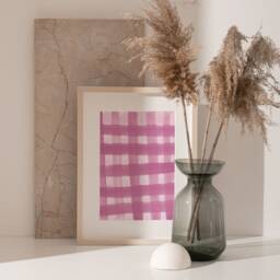 A3-A4-A5 -Pink Gingham Art Print -Painterly -Hand Painted -Bedroom Wall -Unframed Check-Brushstroke Art-Abstract - thumbnail 3