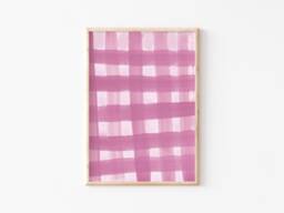 A3-A4-A5 -Pink Gingham Art Print -Painterly -Hand Painted -Bedroom Wall -Unframed Check-Brushstroke Art-Abstract - thumbnail 1