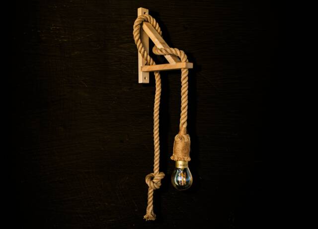 Handmade Wall Wooden Rope Lamp Loft Style Pendant Light Farmhouse Rustic Design - image 1