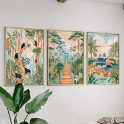 Borneo Malaysia Poster Set Of 3, Vintage Inspired Jungle Landscape Wall Art, Neutral Travel Prints - thumbnail 3