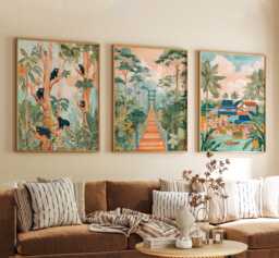 Borneo Malaysia Poster Set Of 3, Vintage Inspired Jungle Landscape Wall Art, Neutral Travel Prints - thumbnail 1