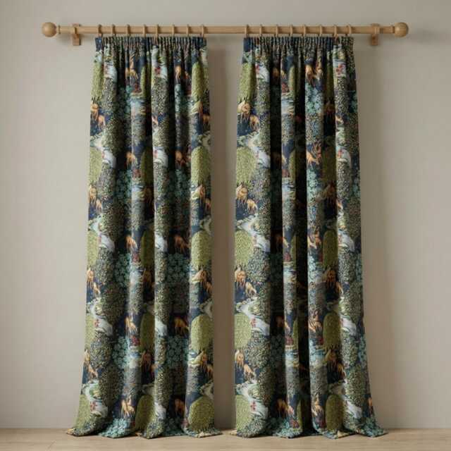 Custom Made William Morris The Brook Blue Blackout/Lining Curtains 3 - image 1