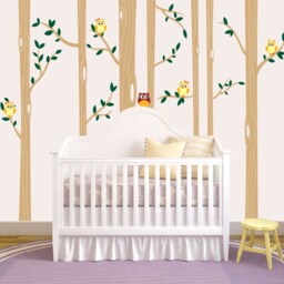 Nursery Birch Tree Wall Decal Set With Owl Birds Forest Vinyl Sticker, Decal, Baby Boy Whimsical Owls #1321 - thumbnail 2