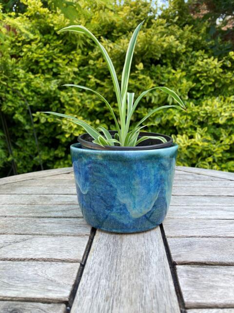 Ceramic Plant Pot, Waterfall Blue Green, Handmade Pottery - image 1