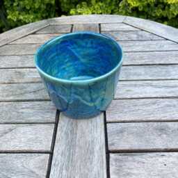 Ceramic Plant Pot, Waterfall Blue Green, Handmade Pottery - thumbnail 3