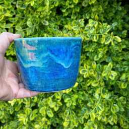 Ceramic Plant Pot, Waterfall Blue Green, Handmade Pottery - thumbnail 4