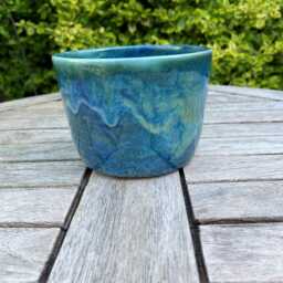 Ceramic Plant Pot, Waterfall Blue Green, Handmade Pottery - thumbnail 2