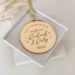 Last Christmas As Mr & Miss, Personalised Couples Ornament, Rose Gold, Silver Tree Decoration Ornament, Secret Santa Gift Idea - thumbnail 2