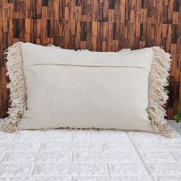 White Textured Fringe 14x20 Inches Cotton Pillow Cover - thumbnail 4