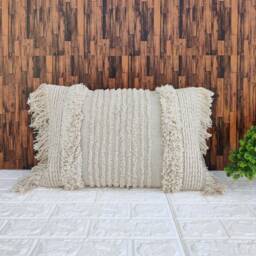 White Textured Fringe 14x20 Inches Cotton Pillow Cover - thumbnail 3