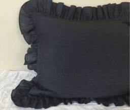 Charcoal Black Linen Ruffle Euro Sham Cover, Pillowcase, All Sizes