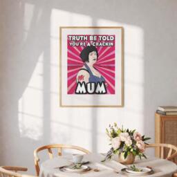 Crackin Mum Pink Wall Art Print Funny Quote Poster Mothers Day Birthday Gift Typography Sign Home Decor For Living Room Kitchen Hallway