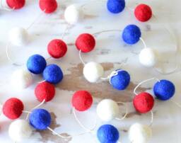 Red Blue White Captain Felt Ball Garland. Boys Room Decor. 2 Or 3 Metres. Nursery Kids Room. Pom Home - thumbnail 3