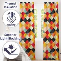 Abstract Soft Diamond Patchwork Geometric Seamless Pattern Readymade Eyelet Ring Top Thermal 100% Blackout Curtains - thumbnail 3