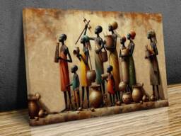 African Family Modern Illustration Wall Art Canvas Prints Framed On Bars Art, Hangings, Mounted Print Ready To Hang - thumbnail 1