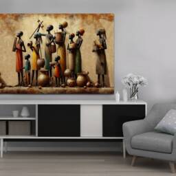 African Family Modern Illustration Wall Art Canvas Prints Framed On Bars Art, Hangings, Mounted Print Ready To Hang - thumbnail 3