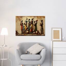 African Family Modern Illustration Wall Art Canvas Prints Framed On Bars Art, Hangings, Mounted Print Ready To Hang - thumbnail 2