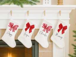 Personalised Bow Christmas Stocking - Custom Holiday Sack For Kids & Adults - Festive Gift, Family Keepsake - thumbnail 1