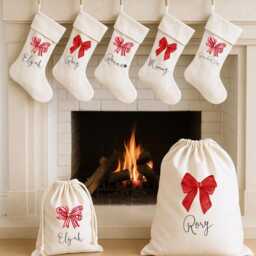 Personalised Bow Christmas Stocking - Custom Holiday Sack For Kids & Adults - Festive Gift, Family Keepsake - thumbnail 3