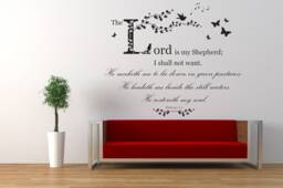 Psalm 23, Bible Verse Quote, The Lord Is My Shepherd, Vinyl Wall Art Sticker Decal Mural, Home, Church, School, Decor