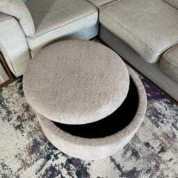 Handmade Round Boucle Storage Ottoman Fluffy Footstool Coffee Table - thumbnail 2