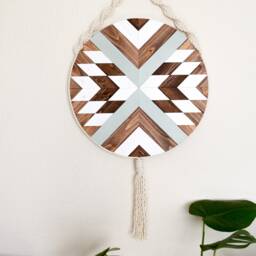 Solana Wood Wall Art Round Macrame Boho Fiber Art - thumbnail 3