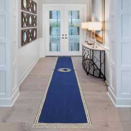 Blue Handmade Cotton Rug Boho Kilim Hallway Runner - thumbnail 1