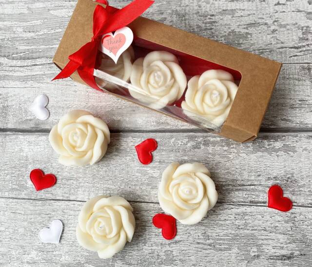 White Candle Set, Carved Candles, Mothers Day Gift, Gift Ideas For Her, White Rose Decor, Gifts Women, Romantic Set, Candle Box - image 1