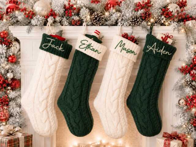 Personalized Knitted Christmas Stockings, 2026 Family Stockings, Embroidered Stockings With Name, Monogram Stocking - image 1