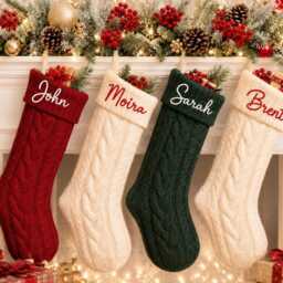 Personalized Knitted Christmas Stockings, 2026 Family Stockings, Embroidered Stockings With Name, Monogram Stocking - thumbnail 3