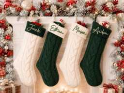 Personalized Knitted Christmas Stockings, 2026 Family Stockings, Embroidered Stockings With Name, Monogram Stocking - thumbnail 1