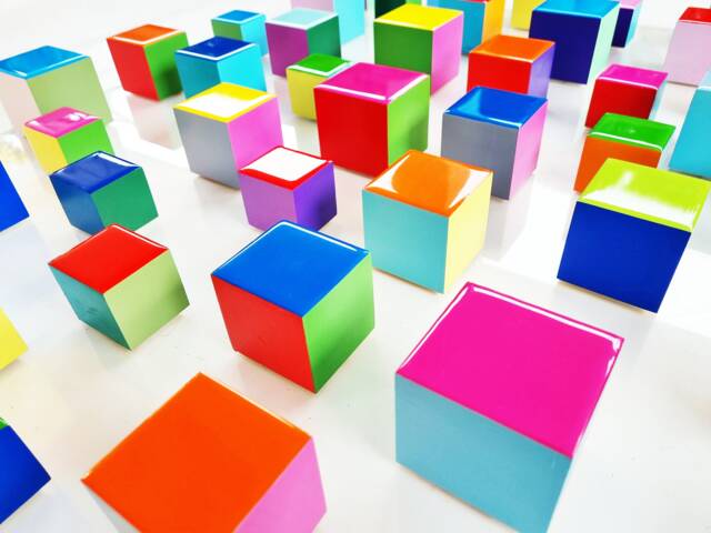 Modern Sculpture 3D Wood Wall Art. Hand-Painted Wooden Cubes With Vibrant & Bold Colors. You Can Choose The Number Of Sizes - image 1