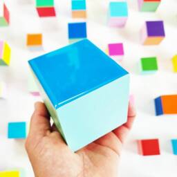 Modern Sculpture 3D Wood Wall Art. Hand-Painted Wooden Cubes With Vibrant & Bold Colors. You Can Choose The Number Of Sizes - thumbnail 3