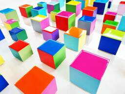 Modern Sculpture 3D Wood Wall Art. Hand-Painted Wooden Cubes With Vibrant & Bold Colors. You Can Choose The Number Of Sizes