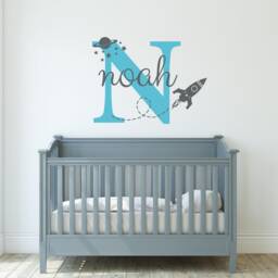 Personalized Boys Outer Space Name Decal, Customized Rocket Planet & Stars Vinyl Decor, Custom Nursery Wall Art Stickers, Easy Removable - thumbnail 3