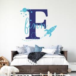 Personalized Boys Outer Space Name Decal, Customized Rocket Planet & Stars Vinyl Decor, Custom Nursery Wall Art Stickers, Easy Removable - thumbnail 2